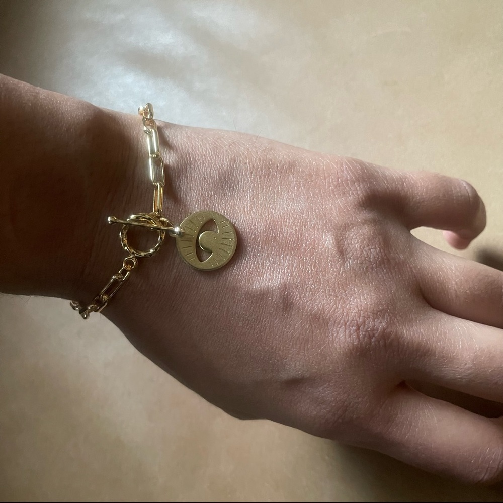 Gold plated bracelet w brass 🧿 evil eye charm link pendant - Picture 3 of 6